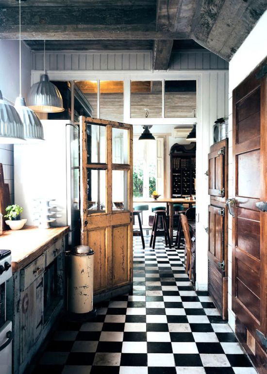 black and white tiles main kitchen